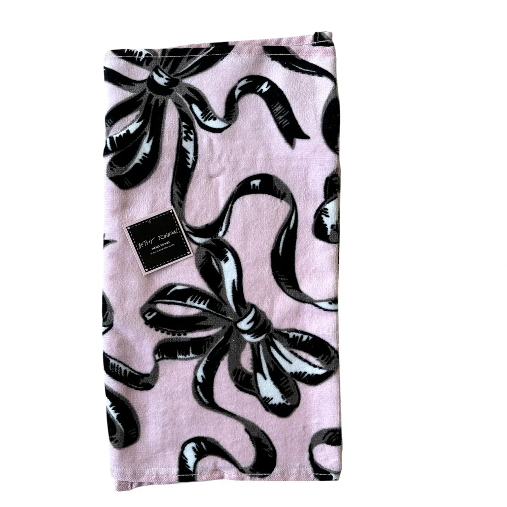 3pc Betsey Johnson BALLET BOWS Towel Set 2 Bath 1 Hand Pink & Black NEW